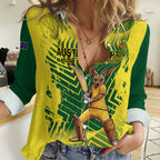 Custom Australia Cricket Women Casual Shirt Aussie Baggy Greens - Kangaroo Mascot Style