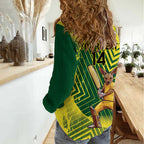 Custom Australia Cricket Women Casual Shirt Aussie Baggy Greens - Kangaroo Mascot Style