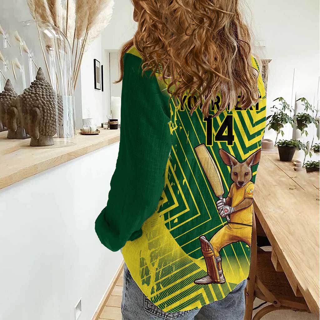 Custom Australia Cricket Women Casual Shirt Aussie Baggy Greens - Kangaroo Mascot Style