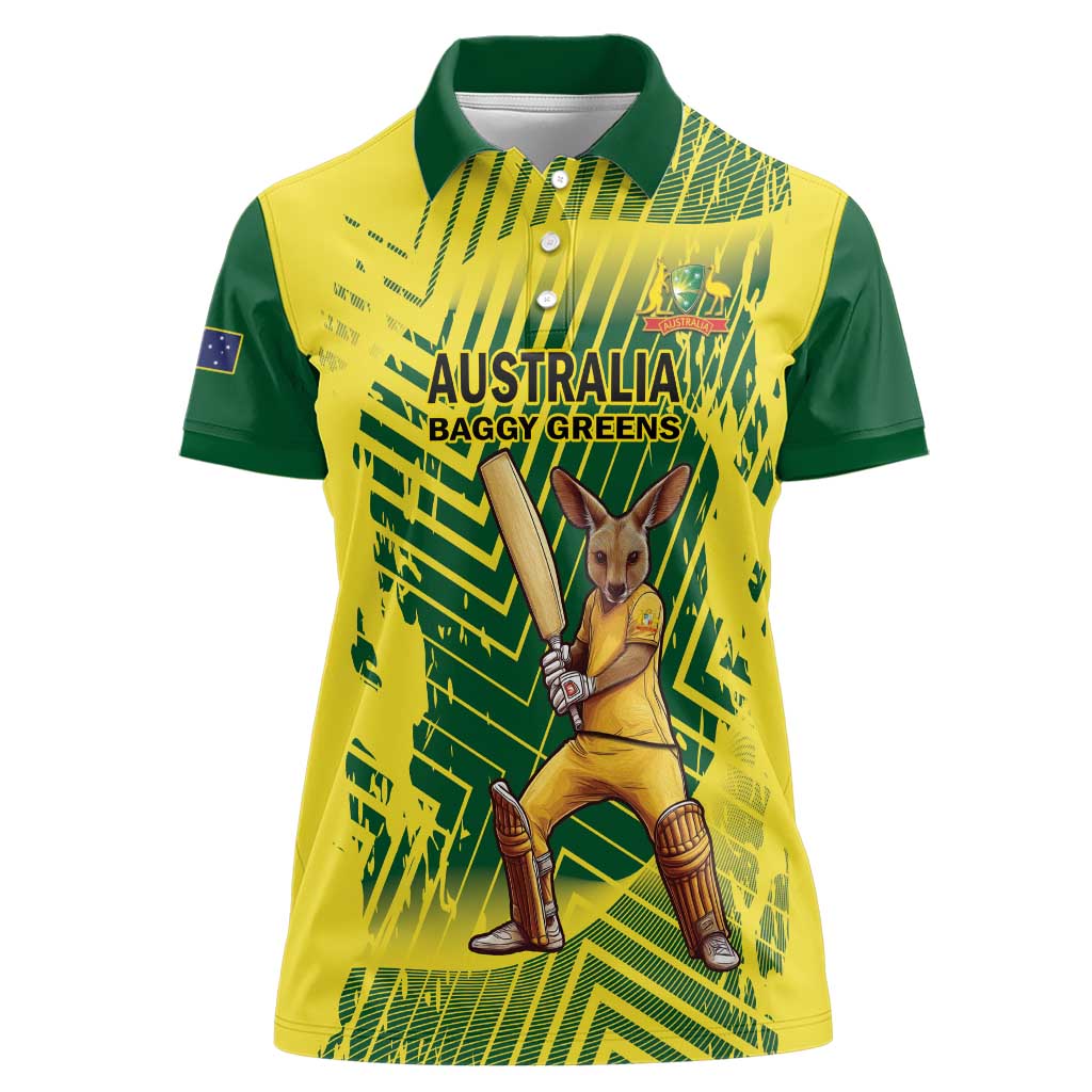 Custom Australia Cricket Women Polo Shirt Aussie Baggy Greens - Kangaroo Mascot Style