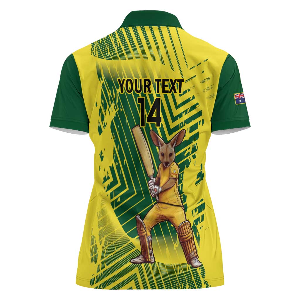 Custom Australia Cricket Women Polo Shirt Aussie Baggy Greens - Kangaroo Mascot Style