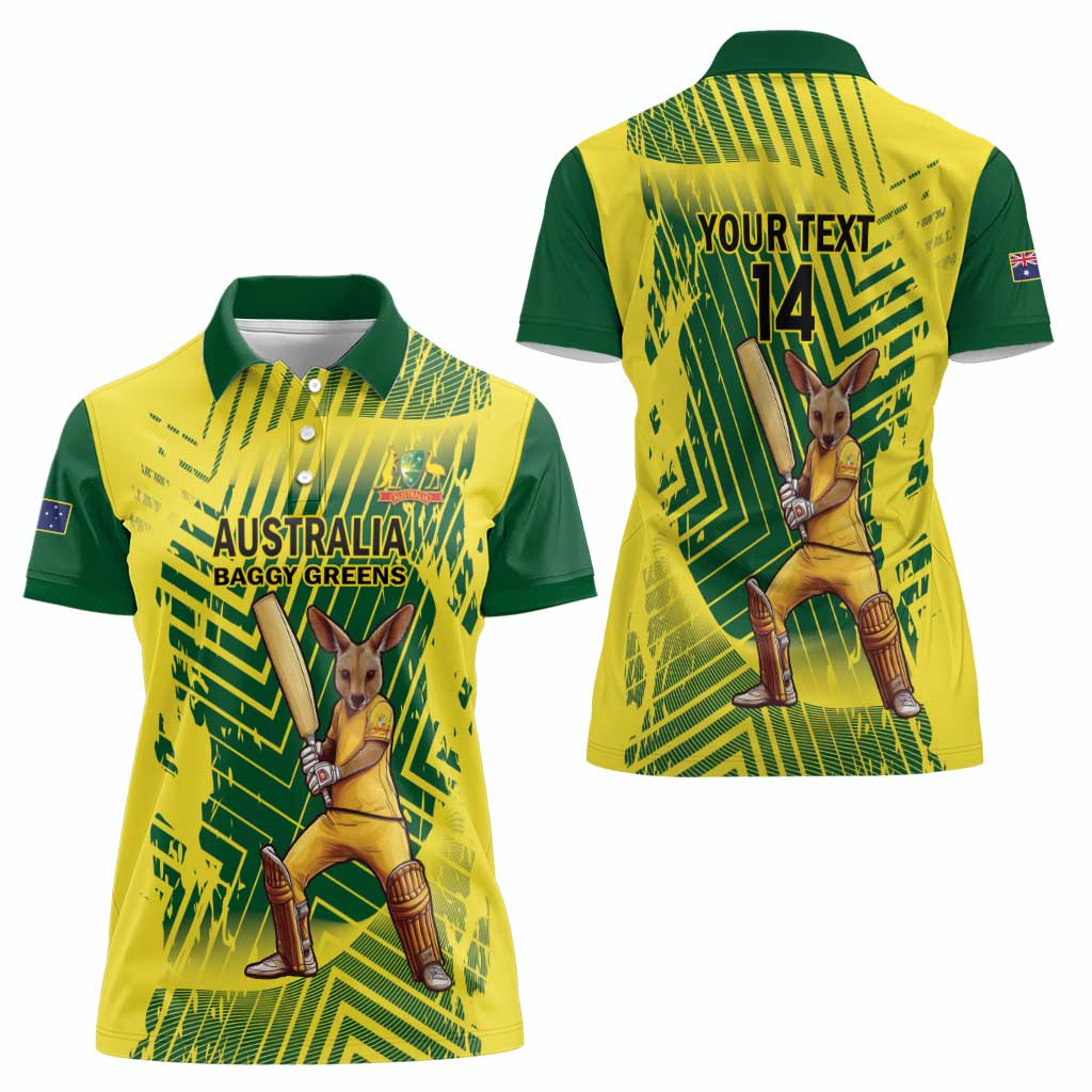 Custom Australia Cricket Women Polo Shirt Aussie Baggy Greens - Kangaroo Mascot Style