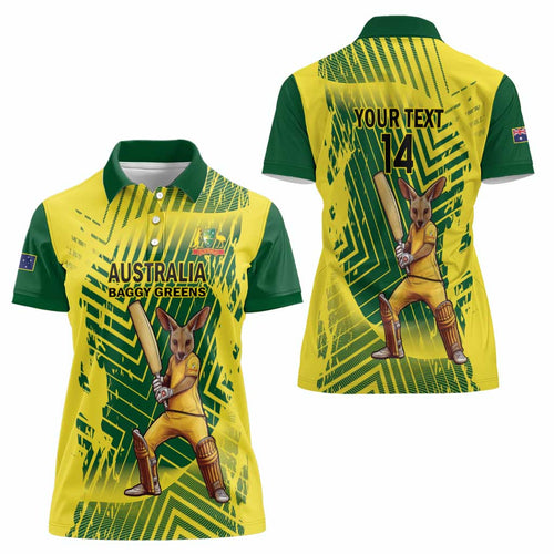Custom Australia Cricket Women Polo Shirt Aussie Baggy Greens - Kangaroo Mascot Style