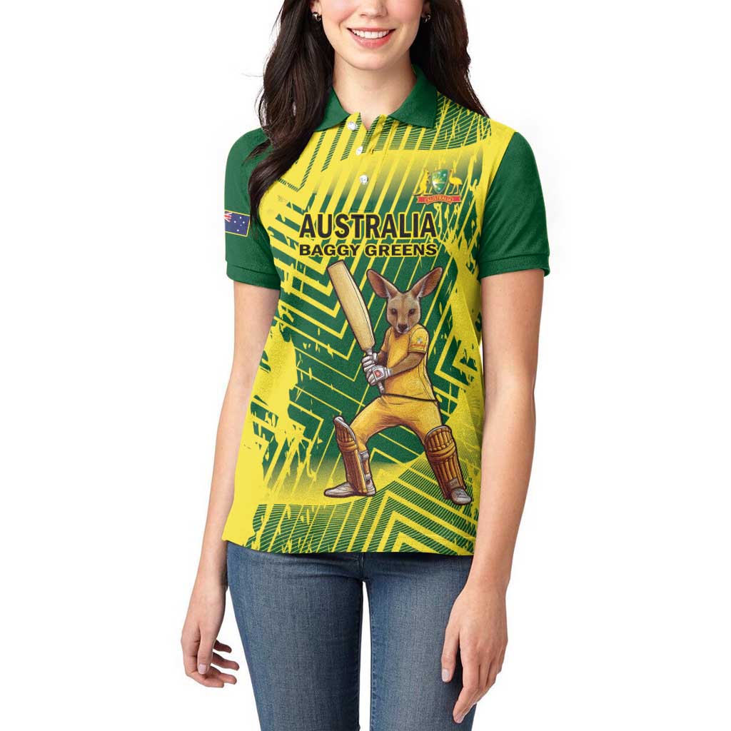 Custom Australia Cricket Women Polo Shirt Aussie Baggy Greens - Kangaroo Mascot Style