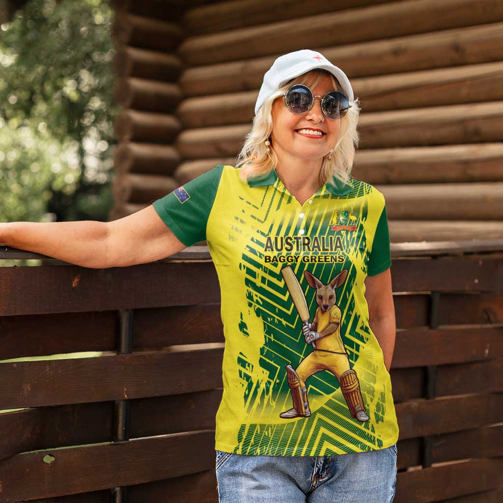 Custom Australia Cricket Women Polo Shirt Aussie Baggy Greens - Kangaroo Mascot Style