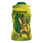 Custom Australia Cricket Women Sleeveless Polo Shirt Aussie Baggy Greens - Kangaroo Mascot Style