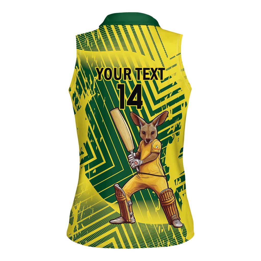 Custom Australia Cricket Women Sleeveless Polo Shirt Aussie Baggy Greens - Kangaroo Mascot Style