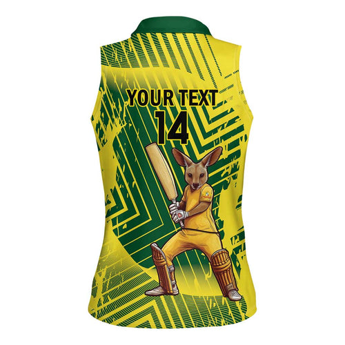 Custom Australia Cricket Women Sleeveless Polo Shirt Aussie Baggy Greens - Kangaroo Mascot Style
