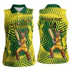 Custom Australia Cricket Women Sleeveless Polo Shirt Aussie Baggy Greens - Kangaroo Mascot Style