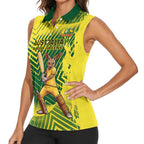 Custom Australia Cricket Women Sleeveless Polo Shirt Aussie Baggy Greens - Kangaroo Mascot Style