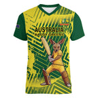 Custom Australia Cricket Women V-Neck T-Shirt Aussie Baggy Greens - Kangaroo Mascot Style