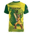 Custom Australia Cricket Women V-Neck T-Shirt Aussie Baggy Greens - Kangaroo Mascot Style
