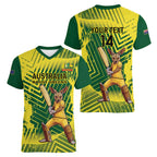 Custom Australia Cricket Women V-Neck T-Shirt Aussie Baggy Greens - Kangaroo Mascot Style