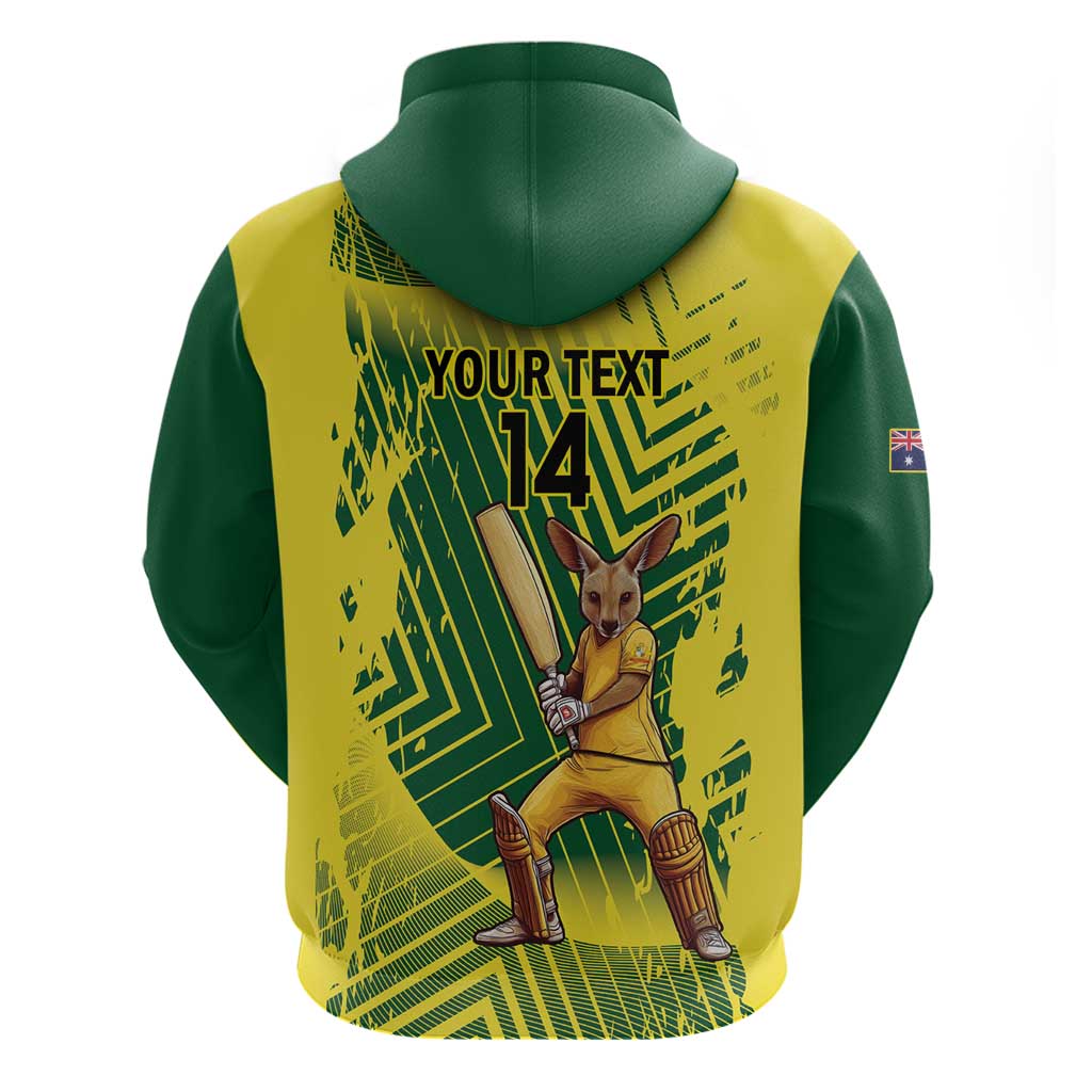 Custom Australia Cricket Zip Hoodie Aussie Baggy Greens - Kangaroo Mascot Style