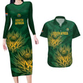 Custom South Africa Cricket Couples Matching Long Sleeve Bodycon Dress and Hawaiian Shirt Go Champions Proteas