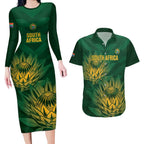Custom South Africa Cricket Couples Matching Long Sleeve Bodycon Dress and Hawaiian Shirt Go Champions Proteas