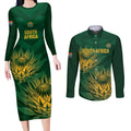 Custom South Africa Cricket Couples Matching Long Sleeve Bodycon Dress and Long Sleeve Button Shirt Go Champions Proteas