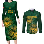 Custom South Africa Cricket Couples Matching Long Sleeve Bodycon Dress and Long Sleeve Button Shirt Go Champions Proteas