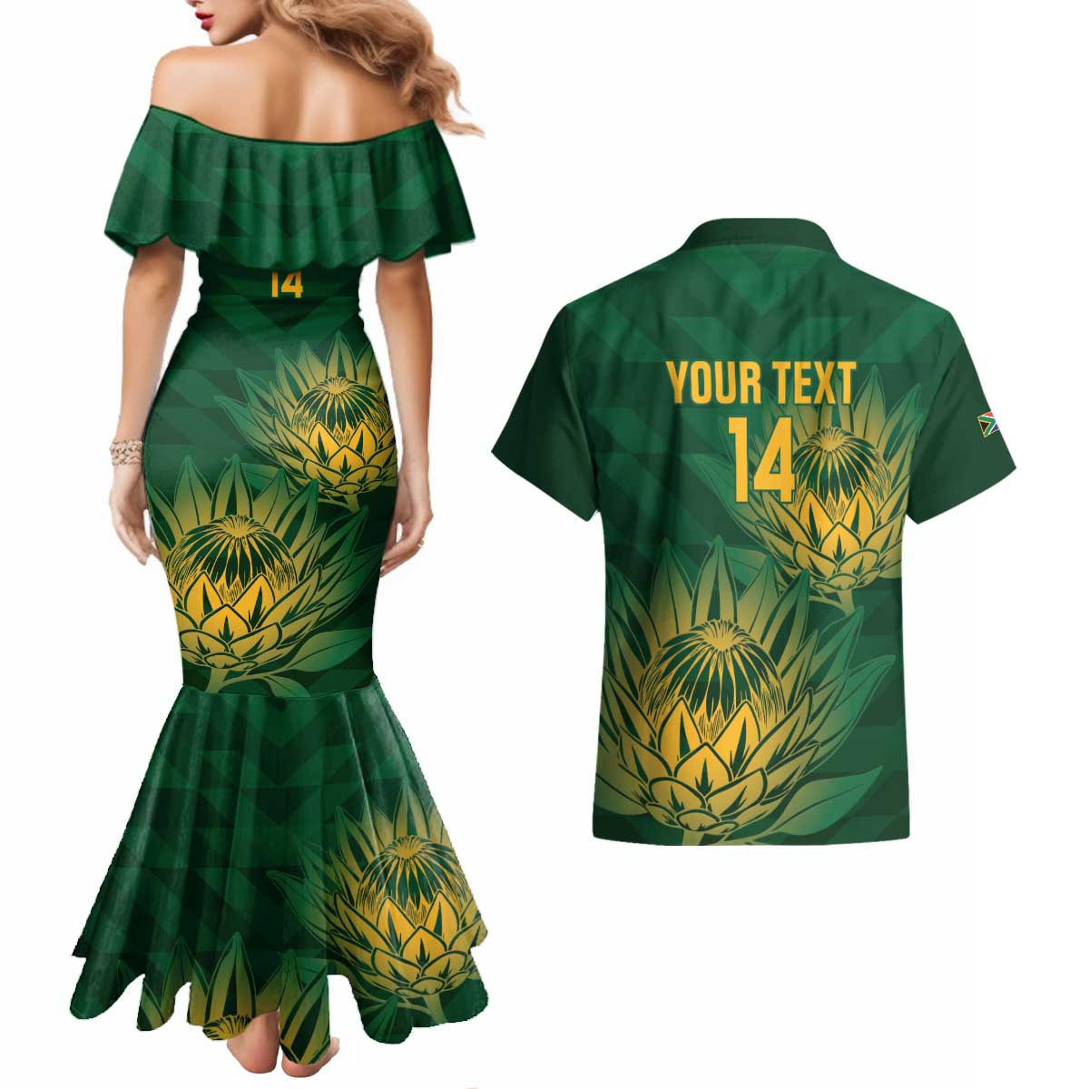 Custom South Africa Cricket Couples Matching Mermaid Dress and Hawaiian Shirt Go Champions Proteas