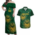 Custom South Africa Cricket Couples Matching Off Shoulder Maxi Dress and Hawaiian Shirt Go Champions Proteas