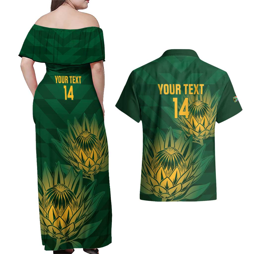 Custom South Africa Cricket Couples Matching Off Shoulder Maxi Dress and Hawaiian Shirt Go Champions Proteas