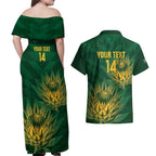 Custom South Africa Cricket Couples Matching Off Shoulder Maxi Dress and Hawaiian Shirt Go Champions Proteas