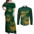 Custom South Africa Cricket Couples Matching Off Shoulder Maxi Dress and Long Sleeve Button Shirt Go Champions Proteas