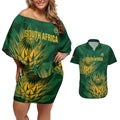 Custom South Africa Cricket Couples Matching Off Shoulder Short Dress and Hawaiian Shirt Go Champions Proteas