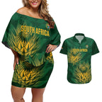 Custom South Africa Cricket Couples Matching Off Shoulder Short Dress and Hawaiian Shirt Go Champions Proteas