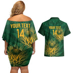 Custom South Africa Cricket Couples Matching Off Shoulder Short Dress and Hawaiian Shirt Go Champions Proteas