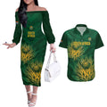 Custom South Africa Cricket Couples Matching Off The Shoulder Long Sleeve Dress and Hawaiian Shirt Go Champions Proteas