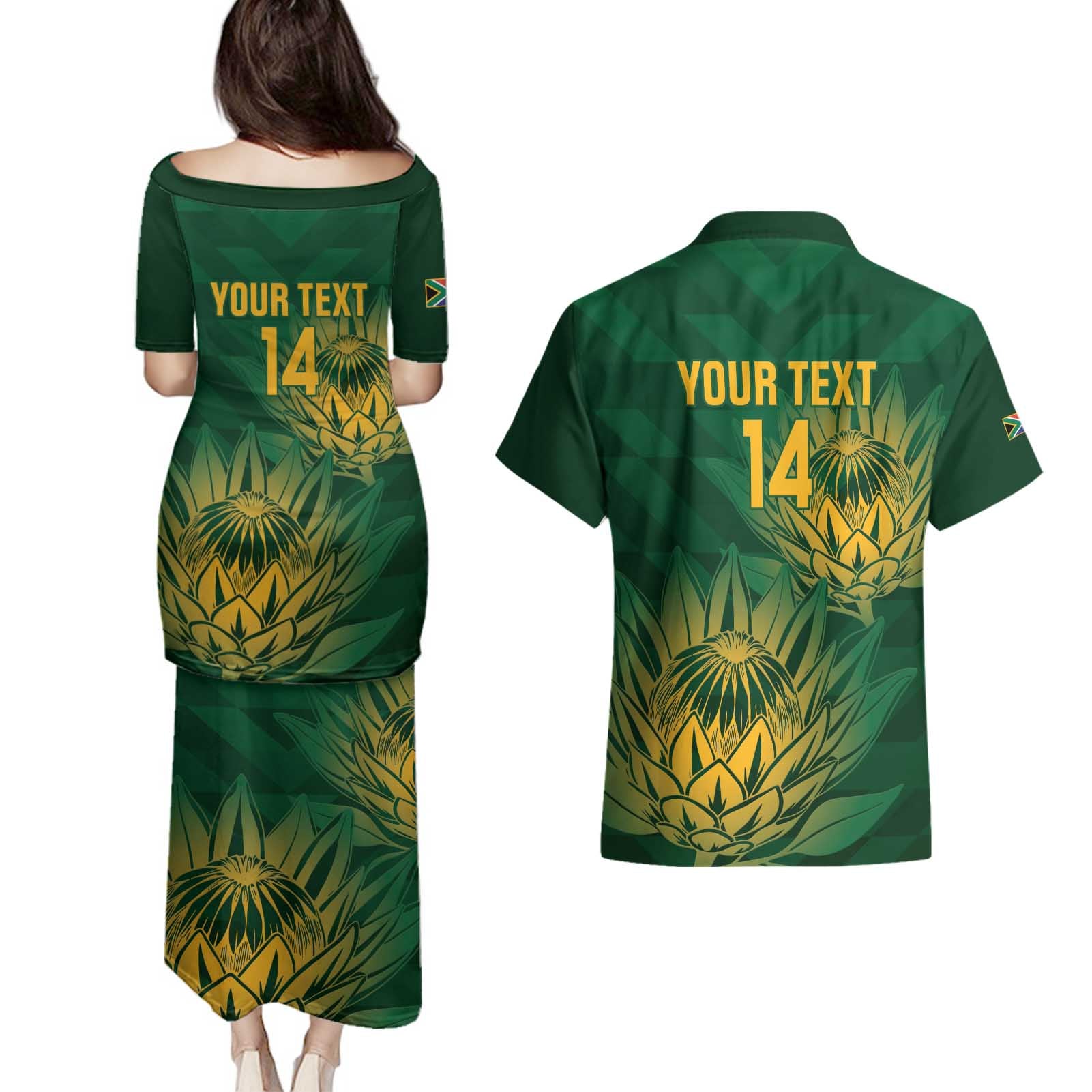 Custom South Africa Cricket Couples Matching Puletasi and Hawaiian Shirt Go Champions Proteas