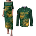 Custom South Africa Cricket Couples Matching Puletasi and Long Sleeve Button Shirt Go Champions Proteas