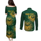 Custom South Africa Cricket Couples Matching Puletasi and Long Sleeve Button Shirt Go Champions Proteas
