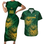 Custom South Africa Cricket Couples Matching Short Sleeve Bodycon Dress and Hawaiian Shirt Go Champions Proteas