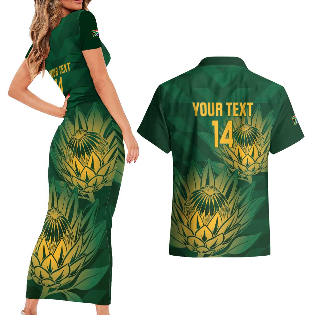 Custom South Africa Cricket Couples Matching Short Sleeve Bodycon Dress and Hawaiian Shirt Go Champions Proteas