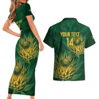 Custom South Africa Cricket Couples Matching Short Sleeve Bodycon Dress and Hawaiian Shirt Go Champions Proteas