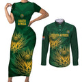 Custom South Africa Cricket Couples Matching Short Sleeve Bodycon Dress and Long Sleeve Button Shirt Go Champions Proteas
