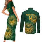 Custom South Africa Cricket Couples Matching Short Sleeve Bodycon Dress and Long Sleeve Button Shirt Go Champions Proteas