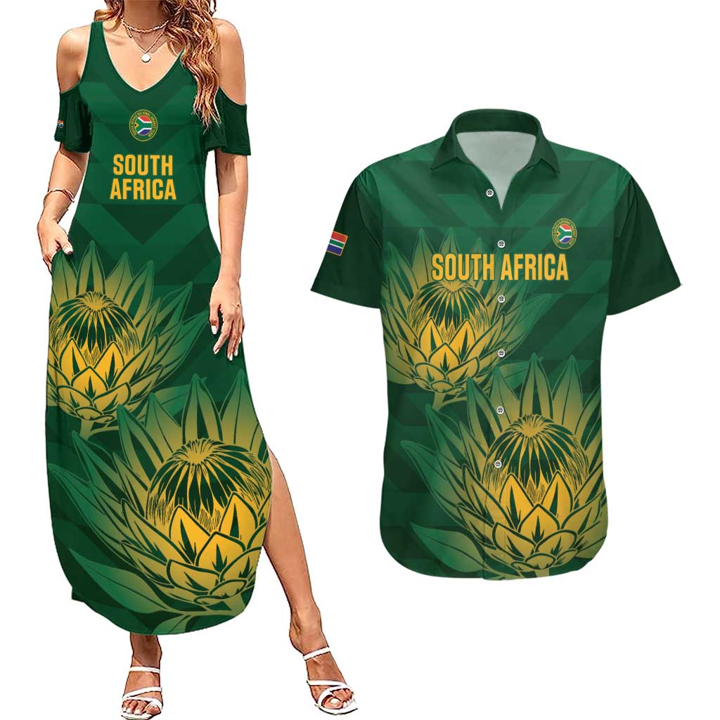Custom South Africa Cricket Couples Matching Summer Maxi Dress and Hawaiian Shirt Go Champions Proteas
