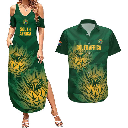 Custom South Africa Cricket Couples Matching Summer Maxi Dress and Hawaiian Shirt Go Champions Proteas