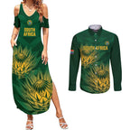 Custom South Africa Cricket Couples Matching Summer Maxi Dress and Long Sleeve Button Shirt Go Champions Proteas