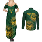 Custom South Africa Cricket Couples Matching Summer Maxi Dress and Long Sleeve Button Shirt Go Champions Proteas