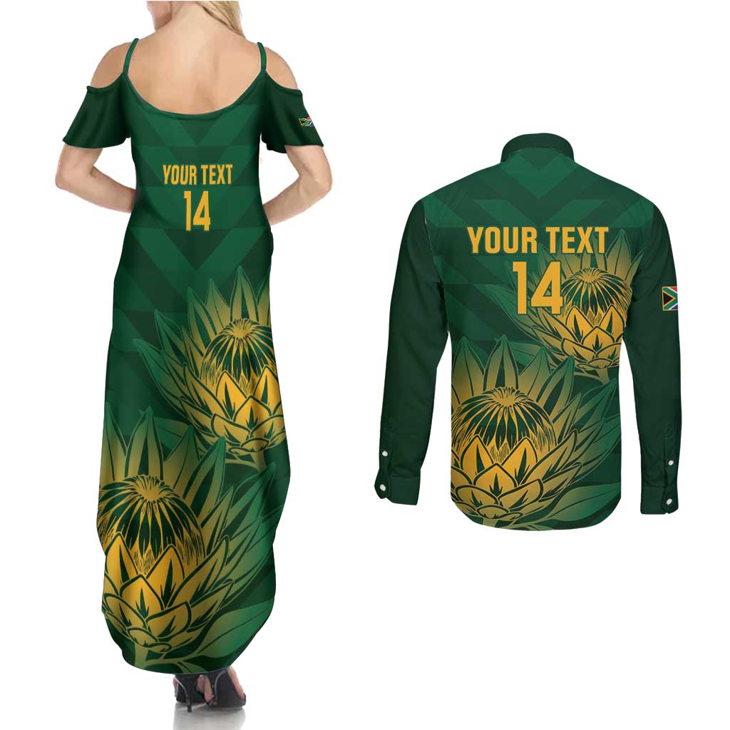 Custom South Africa Cricket Couples Matching Summer Maxi Dress and Long Sleeve Button Shirt Go Champions Proteas
