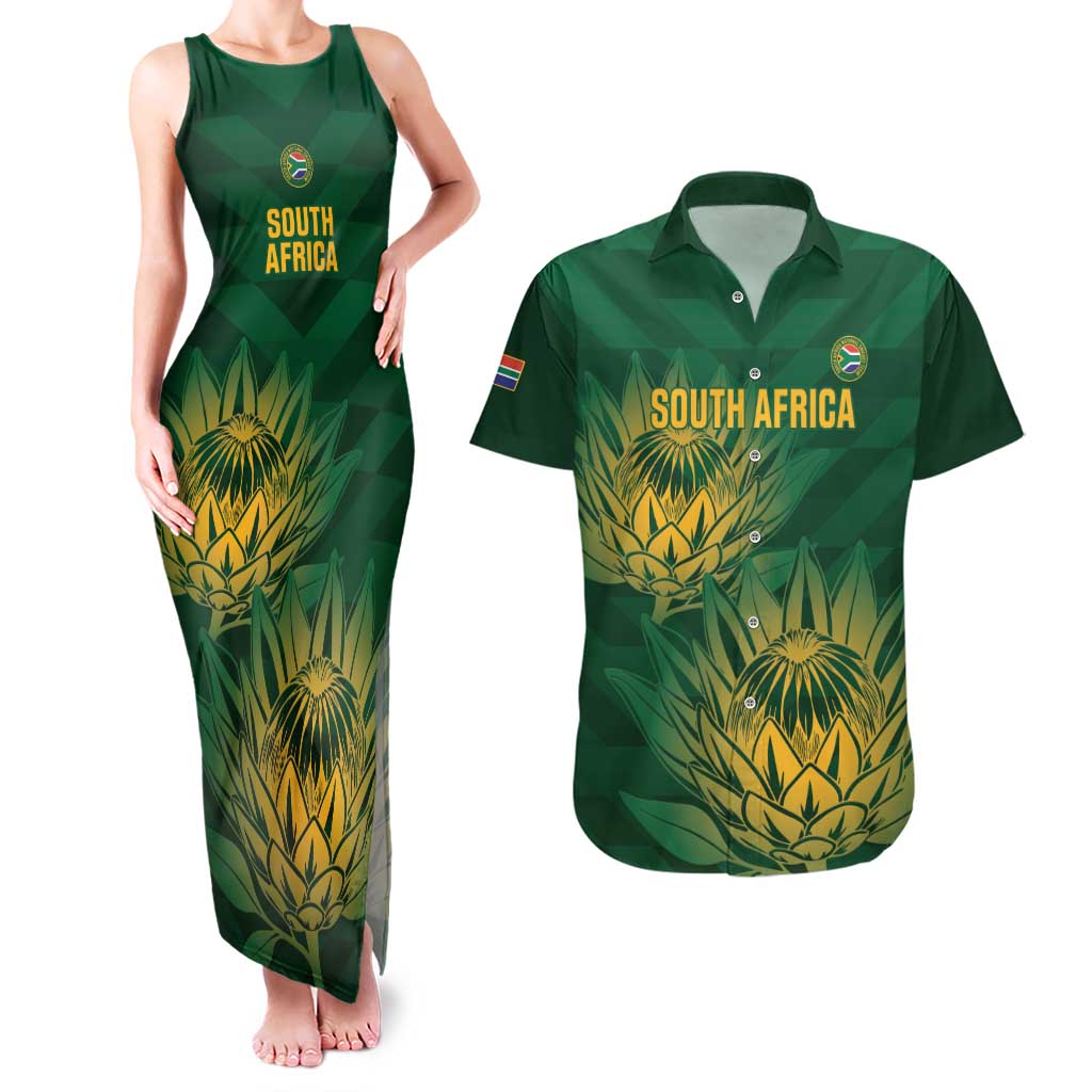 Custom South Africa Cricket Couples Matching Tank Maxi Dress and Hawaiian Shirt Go Champions Proteas