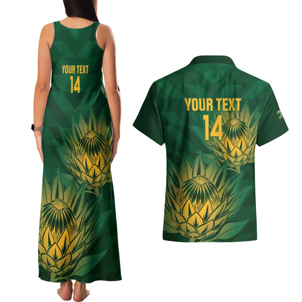 Custom South Africa Cricket Couples Matching Tank Maxi Dress and Hawaiian Shirt Go Champions Proteas