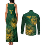 Custom South Africa Cricket Couples Matching Tank Maxi Dress and Long Sleeve Button Shirt Go Champions Proteas