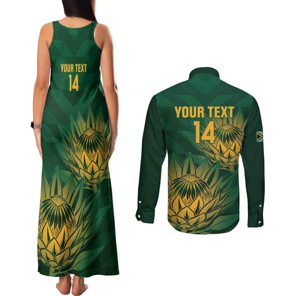 Custom South Africa Cricket Couples Matching Tank Maxi Dress and Long Sleeve Button Shirt Go Champions Proteas