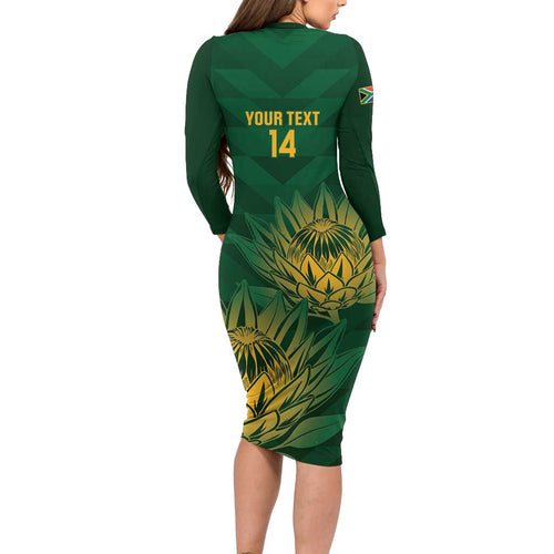 Custom South Africa Cricket Family Matching Long Sleeve Bodycon Dress and Hawaiian Shirt Go Champions Proteas