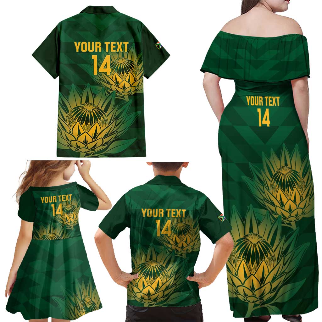 Custom South Africa Cricket Family Matching Off Shoulder Maxi Dress and Hawaiian Shirt Go Champions Proteas